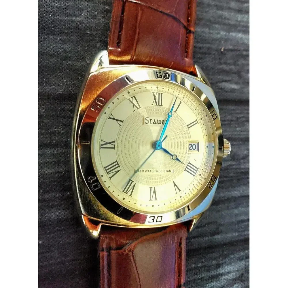 Rare Stauer Time Master Piezo Mens Watch Brown Leather Strap‎
